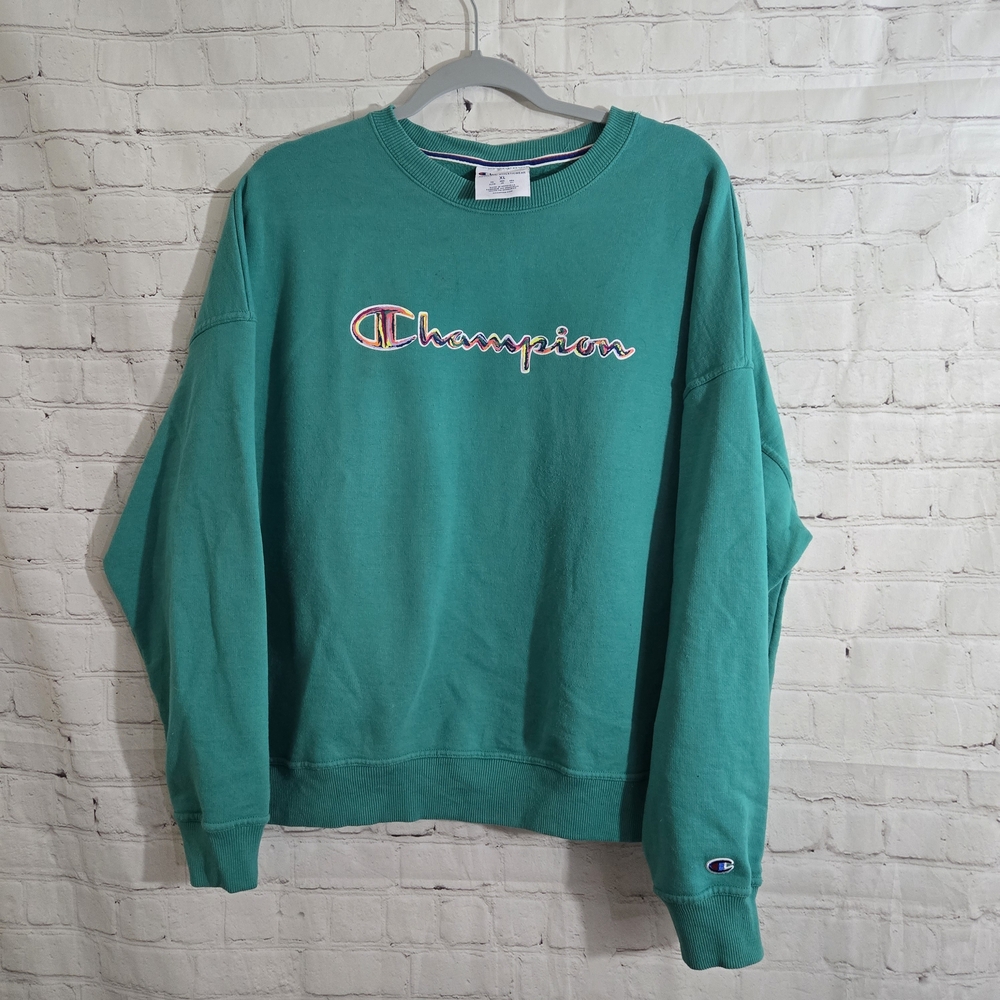 Champion Men's 90s Teal‎ Green Sweater